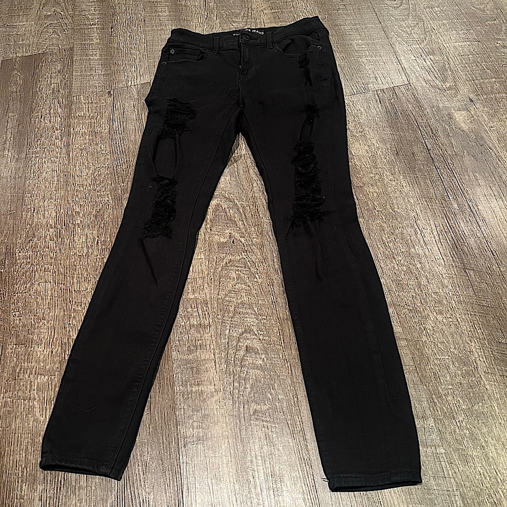 Express Black Straight Leg Distressed Black Jeans - Size 2